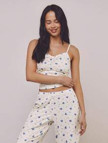 Athîral Women's Casual Blueberry Pattern 2 Pieces Pajama Set, Camisole Top And Long Pants - Multicolor - View 2