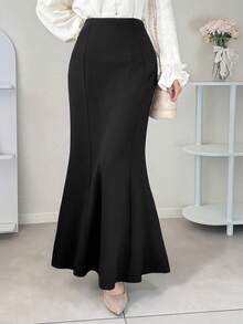 FRIFUL Chân váy dài nữ màu trơn thắt eo nơ, dáng đuôi cá, kiểu dáng thường ngày đa năng cho mùa xuân/hè. - màu đen - Xem 2