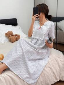 Napfluff 刺绣花卉V领印花长款柔软舒适女士睡裙 - 彩色 - 查看 3