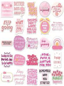 50Pcs/Pack Pink Inspirational English Quotes Graffiti Stickers, Waterproof Self-Adhesive DIY Decorative Decals For Luggage, Phone Cases, Notebooks, Helmets, Skateboards, Strong Adhesion, Perfect For Festivals & Birthdays - multicolor - View 2
