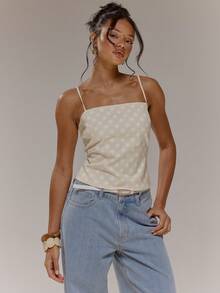 MUSERA Strappy Straight Neck Fitted Gingham Top Cute Spring Easter Occasion Girly Sexy Going Out Mothers Day Soft Bloom - Multicolor - View 1