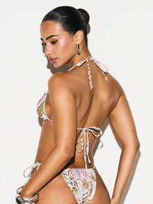 KIZN Women's Triangle Bikini Set With Mixed Animal Print Halter Top And Tie Side Bottoms Beach Summer Swimwear - Green - View 2