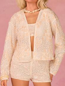 Athîral 女士休闲长袖刺绣开衫 - 白色 - 查看 5