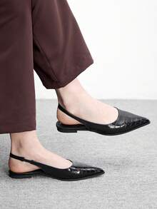 CUCCOO BIZCHIC Pointed Toe Flats, Female Crocodile Pattern Versatile Commuting Low Vamp Shoes, Thin Slip-On Shoes - Crocodile black - View 3
