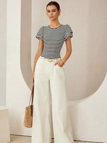 Lymera 女士圆领条纹休闲百搭日常短袖T恤 - 彩色 - 查看 4