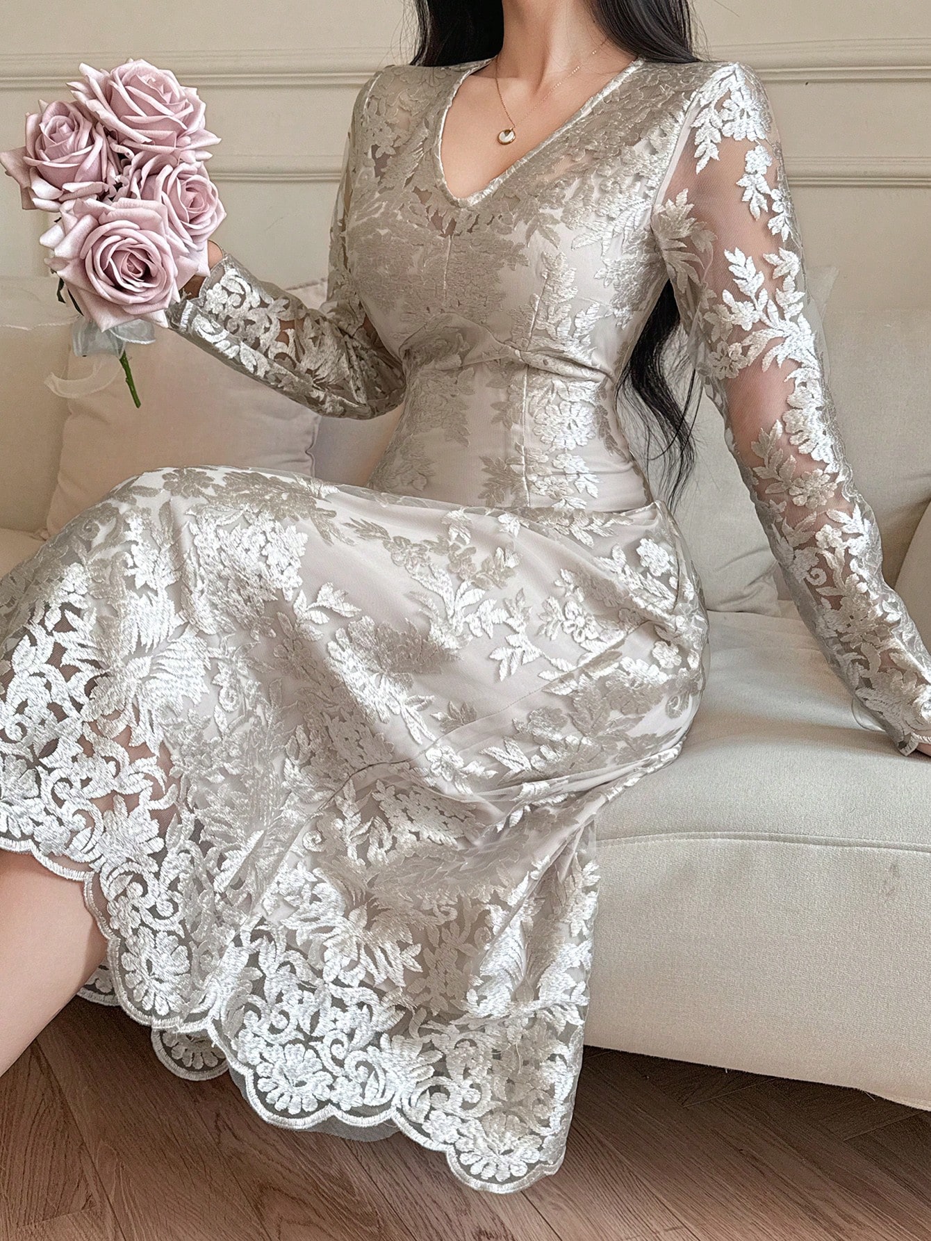 DAZY فستان حفلة أنيق للنساء بياقة على شكل حرف V وخ...