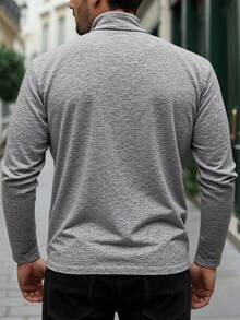 Manfinity Homme 夏季男士高领衫，2026春夏男士浅灰色高领上衣，修身轻薄针织打底衫，适合办公室和约会穿着，男士高领长袖T恤，纯色休闲修身套头衫，冬季保暖针织衫，男士保暖高领长袖套头衫，修身休闲打底衫 - 灰色 - 查看 2