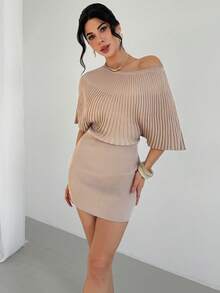 Firerie Women's Spring/Summer New Minimalist Elegant Daily/Office Commute Asymmetric Shoulder Knit Dress - Apricot - View 6