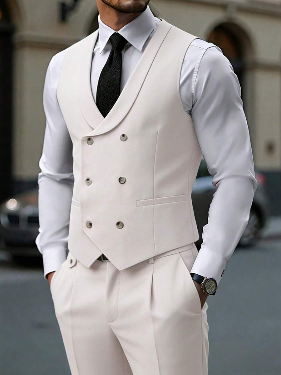 Manfinity Bizformal Bộ vest và quần tây phối màu mơ dành cho nam giới, kiểu dáng lịch lãm, thích hợp cho công sở, hoặc dự tiệc cưới. - Màu be - Xem 1