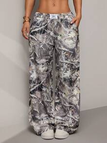 SHEIN PETITE Women's Woven Leopard Print Wide Leg Casual Pants - Multicolor - View 7