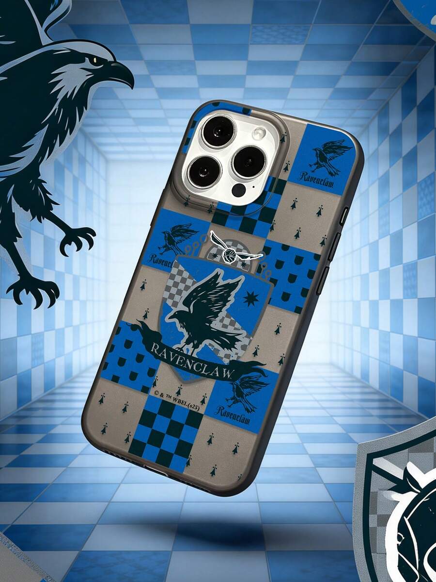 HARRY POTTER X SHEIN 1pc Harry Potter Ravenclaw House Crest Checkered Phone Case, Blue & Grey TPU Protective Cover, Shockproof & Anti-Scratch, Wizarding World Style, Compatible With IPhone 11/12/12 Mini/13/14/15/16/16 Plus/17/17 Pro/17 Pro Max & Samsung Galaxy S24 Ultra/S25 Ultra/A06/A17, Gift For Harry Potter Fans, Birthday, Back To School, Phone Accessories, Quick Ship - Black - View 1