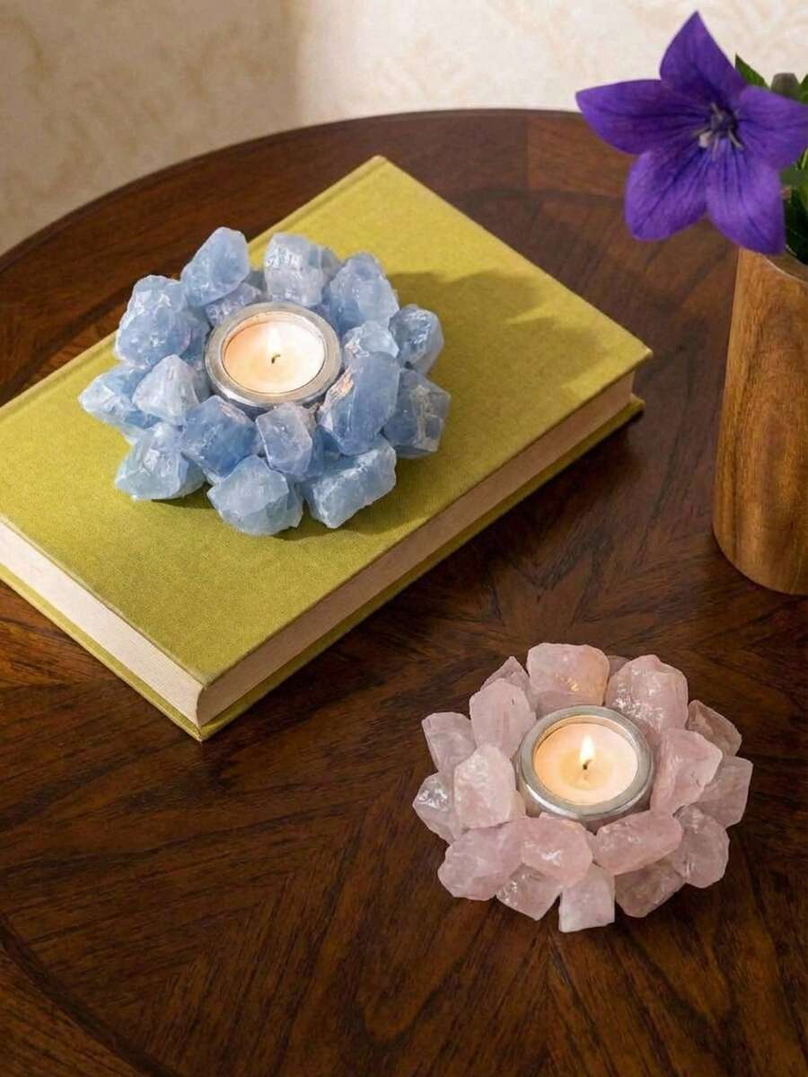 Cirelle Chân nến bằng đá quý thô tự nhiên – Đồ trang trí khuếch tán tinh dầu bằng đá quý thạch anh vàng, thạch anh hồng, thạch anh tím | Đồ trang trí nhà bằng đá chữa lành