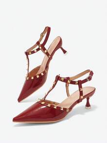 2025秋冬新款女士尖头高跟鞋，优雅设计，春夏百搭，优雅女士浅口鞋，派对装扮 - 酒紅色 - 查看 5