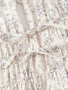 SHEIN MOD Women's Elegant Floral Print Cinching Waist Halter Neck Dress, Summer - Multicolor - View 3