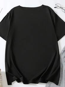 EMERY ROSE Women's Casual Crew Neck T-Shirt, Spring And Summer Dandelion And Butterfly Printed T-Shirt, Women's Patterned Top, Soft And Comfortable - Black - View 2