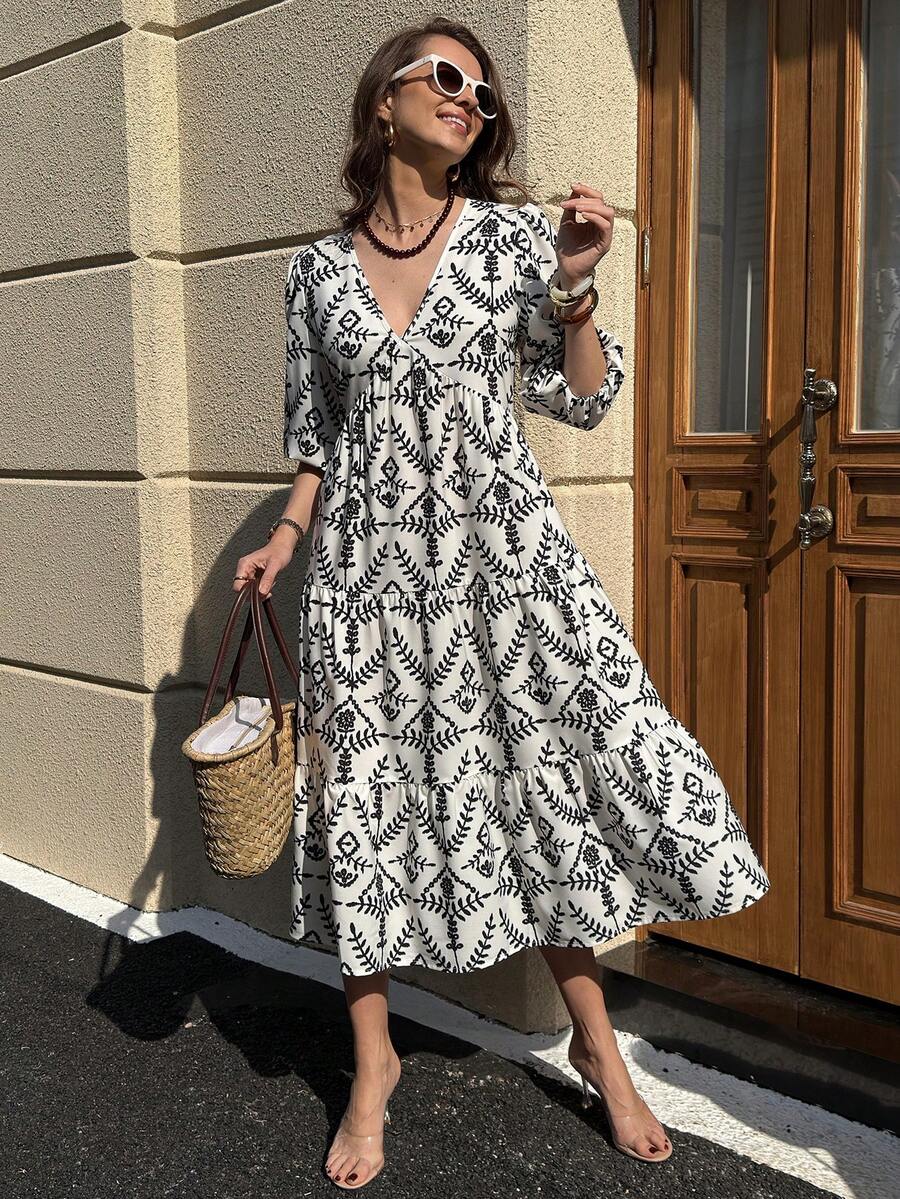 Solivie 女士舒适优雅A字连衣裙，法式时尚度假连衣裙，春夏款 - 彩色 - 查看 1