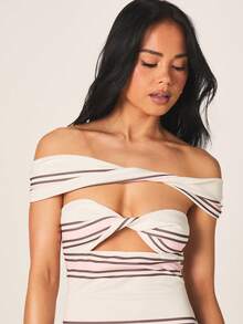 MISSGUIDED Đầm ngắn ôm sát trễ vai kẻ sọc với chi tiết xoắn, thích hợp cho tiệc mùa hè, buổi tối hẹn hò. - Nhiều màu - Xem 2