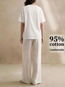 Anewsta Camiseta elegante de mujer con adornos de strass, adecuada para el uso diario - Blanco - Ver 2