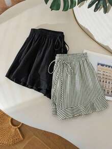 CosyJoli 大码女式休闲夏季抽绳腰松紧腰短裤 - 彩色 - 查看 4