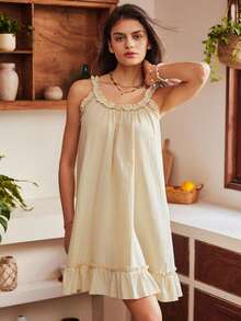 Bohemian Style Spaghetti Strap Women's Nightgown - Khaki - View 5
