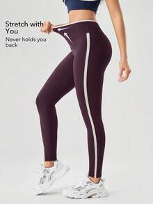 OutZeal Calça Legging Esportiva Feminina para Academia, Pilates, Controle de Abdômen, Secagem Rápida, Design em Blocos de Cores com Bolso - Roxa - Ver 3