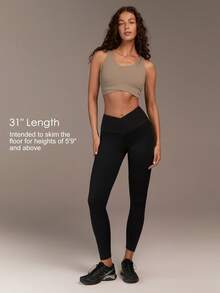 Fluxe 女士高腰黑色紧身裤，交叉腰带设计，适合瑜伽和健身，黑色紧身裤收腹，无缝设计，黑色运动紧身裤，提臀紧身裤，夏季假期，夏季，春季女士，春季，情人节，外出，度假女士，休闲女士 - 黑色 - 查看 5