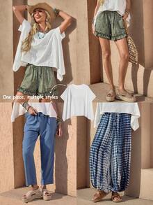 Wildy Camiseta holgada de mujer de manga de murciélago de unicolor, estilo occidental country estadounidense bohemio, uso básico diario para exteriores y transporte, primavera/verano - Blanco - Ver 3