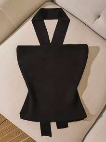 Franclia Áo camisole nữ kiểu dáng thanh lịch, màu trơn, đính đá, cổ yếm. - màu đen - Xem 2