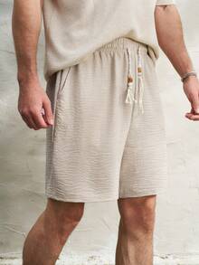 Airaco 男士抽绳腰带口袋休闲百搭日常短裤 - 卡其色 - 查看 5