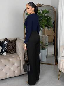 Melissa Matos 純色修身春季女款連身衣，適合嬌小女性 - 藏蓝色 - 查看 2