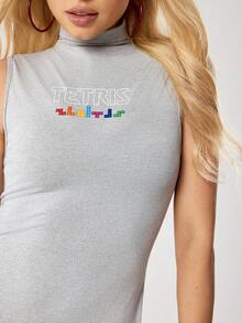 Tetris™ X SHEIN Women Mini Dress For Daily Wear - Light Grey - View 5