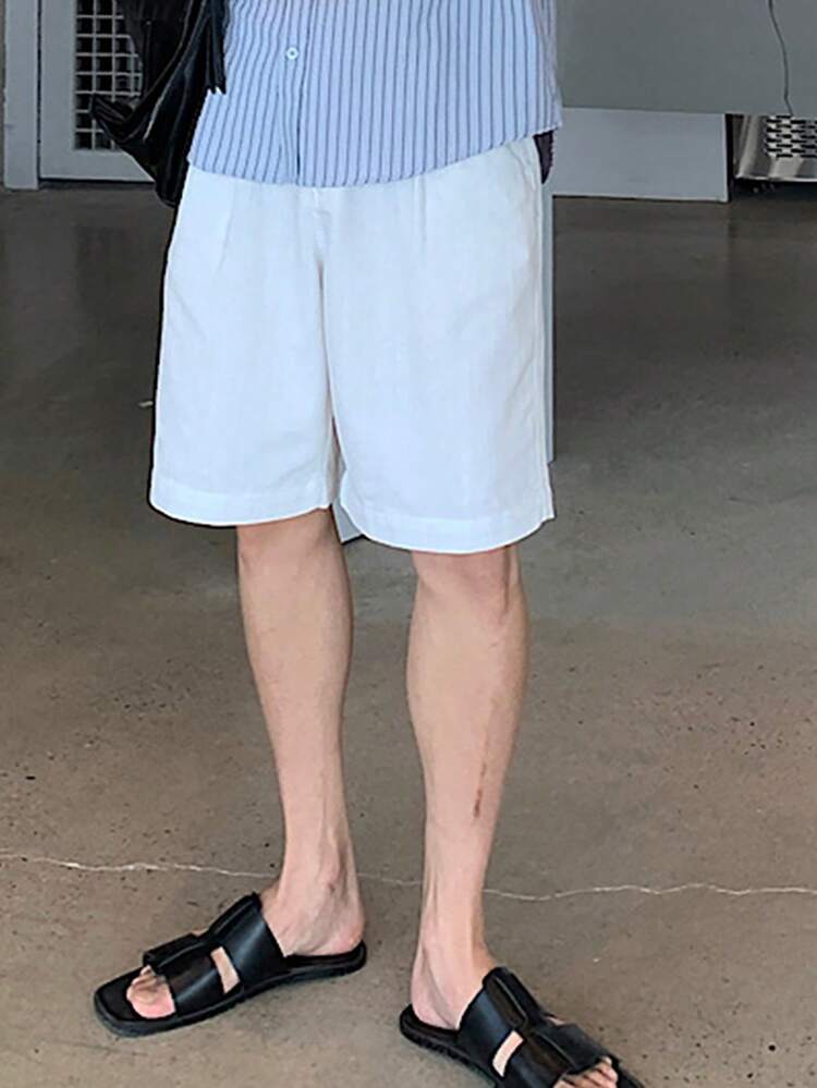 Men's Casual Vacation & Commute Solid Color Loose Fit Shorts With Slant Pockets, Versatile For Summer