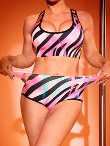Menodora SHEIN Sport Women's Zebra Print Side Cutout Thong Panty, Other Dance Wear - Purple - View 4