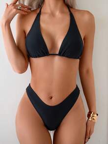 Swim Mod Casual Simple Style Bikini For Beach Holiday Summer - Black - View 5