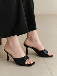 Giày cao gót mỏng cho nữ, giày mules đơn giản gợi cảm mùa xuân/hè mới dành cho những quý cô nhỏ nhắn - màu đen - Xem 3