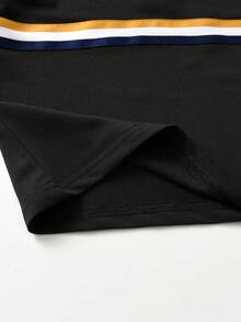 SHEIN Streecool Kids 2pcs/Set Young Boy Summer Casual Contrast Stripe T-Shirt And Pants Set - Black - View 6