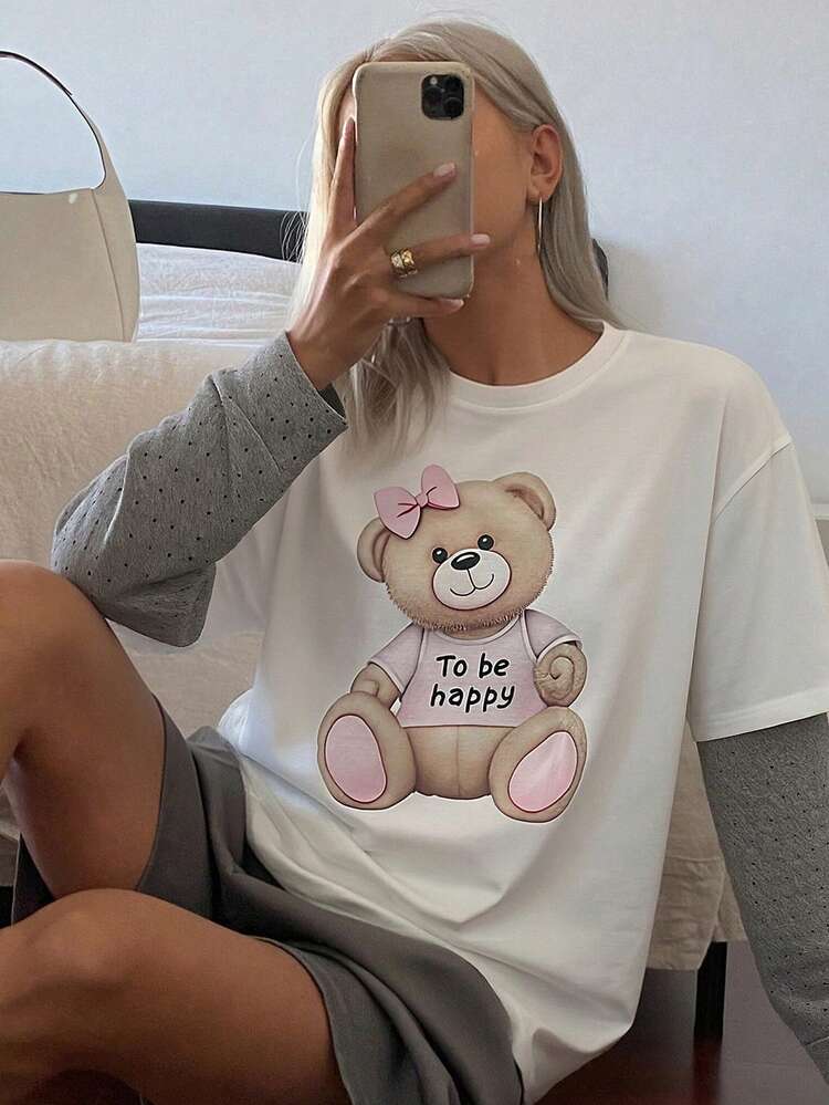 Women's Round Neck Loose Polka Dot Print 2 In 1 T-Shirt Graphic Tees Women