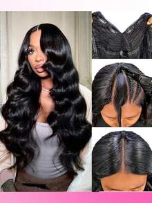 U Part Human Hair Wig Body Wave U Part Wig Human Hair For Black Women Glueless Wigs Human Hair Clip Upgrade Natural Hair Wig Beginner Friendly Middle Part - Natural Black - View 6