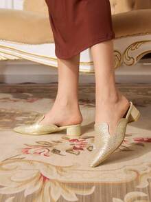 CUCCOO TILAWA Women's Pointed Toe Gold Rhinestone Decor Fashion Open Heel High Heel Sandals - Gold - View 9