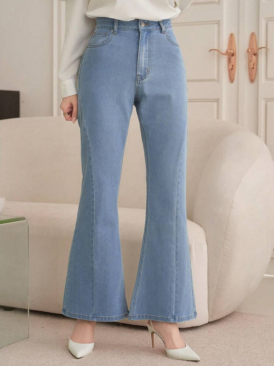 DAZY Women's Casual Washed Split Flare Jeans - Medium Wash - View 1