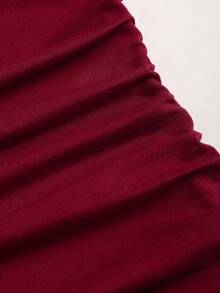 Sweetra 优雅新款中式腰带扣设计修身褶皱短款派对连衣裙，百搭夏季通勤性感女士连衣裙 - 酒紅色 - 查看 5