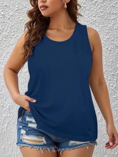 EMERY ROSE Plus Size Summer Casual Simple Solid Color Tank Top