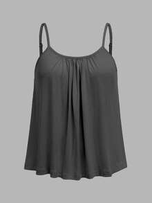 SHEIN EZwear 3pcs Plus Size Women Pleated Loose Camisole Adjustable Strap Suitable For Spring/Summer 3 Pack Tops Plain Womans Cami Simple - Multicolor - View 5