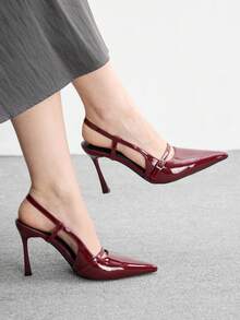 CUCCOO BIZCHIC Women's Pointed Toe Buckle Design Fashionable High Heels For Daily Wear - Burgundy - View 1