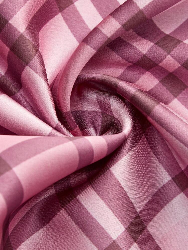 Satin Bias-Cut Checked Maxi Dress With Double Straps Summer Look Spring Summer French Style Parisian Style Evening Dress Vacation Dress Pink Check Dress Holiday Dress