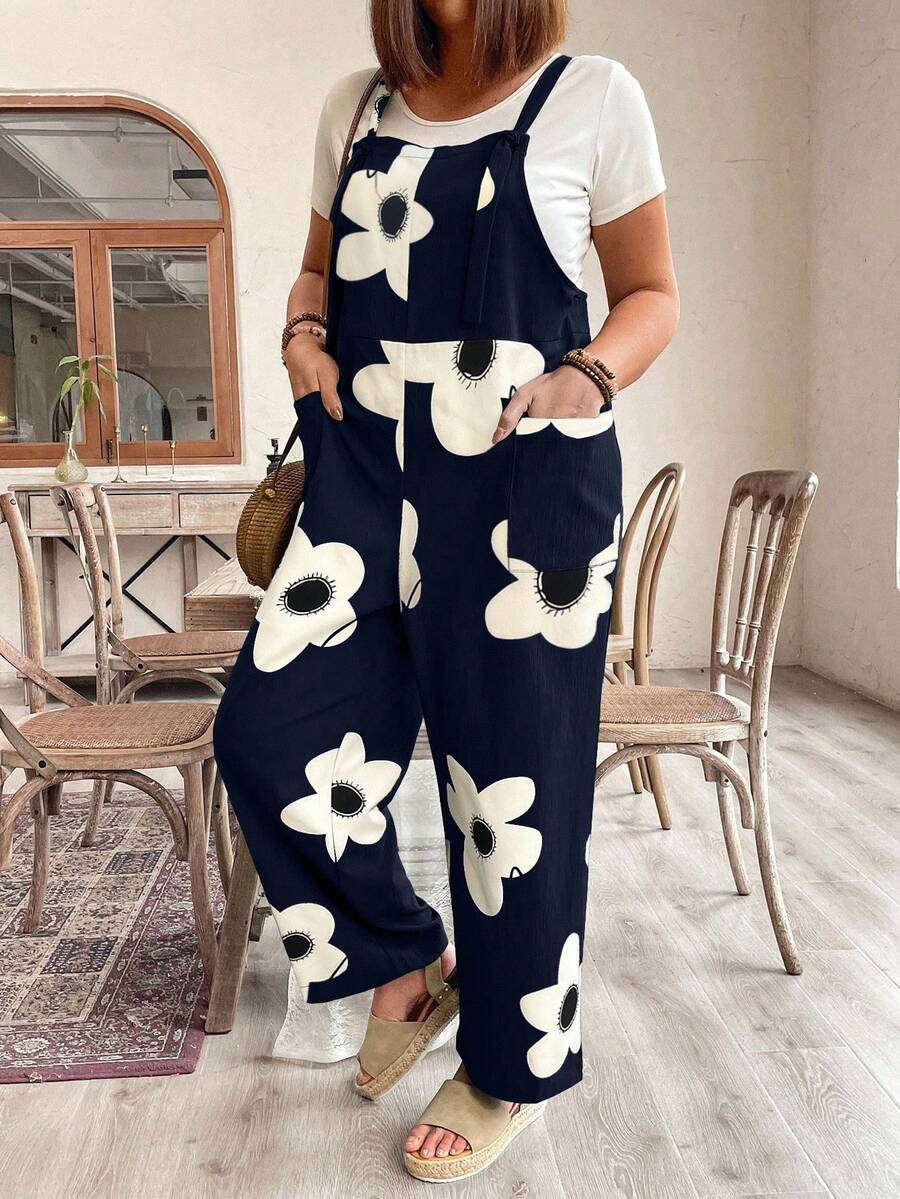 EMERY ROSE 大码梭织休闲夏季女式连体裤 - 藍色 - 查看 1