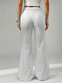 SHEIN PETITE 抽绳腰喇叭裤腿运动裤 - 淺灰色 - 查看 2