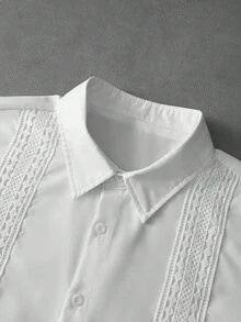 PAVTROS 白色蕾丝边拼接宽松短款衬衫，年轻休闲风格，适合夏季度假，是送给男朋友的理想礼物。 - 白色 - 查看 6