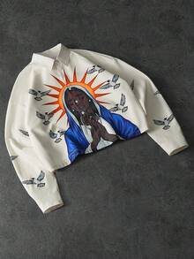 PAVTROS Men's Casual Printed Drop Shoulder Long Sleeve Shirt Graphic Jackets Virgin Mary Shirt - Multicolor - View 8