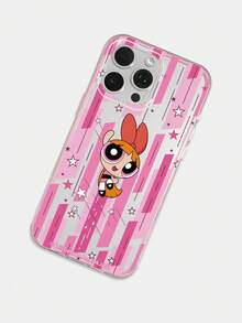 THE POWERPUFF GIRLS X SHEIN Y2K 复古风飞天小女警花花手机壳，可爱卡通粉色条纹星星印花，透明粉色边框软壳，双层防震保护套，情人节礼物及女孩节装扮，兼容 iPhone 17 Pro、iPhone 16、iPhone 16 Plus、iPhone 13、iPhone 12 和 iPhone 17 Pro Max。手机/手机配件 - 無色 - 查看 5